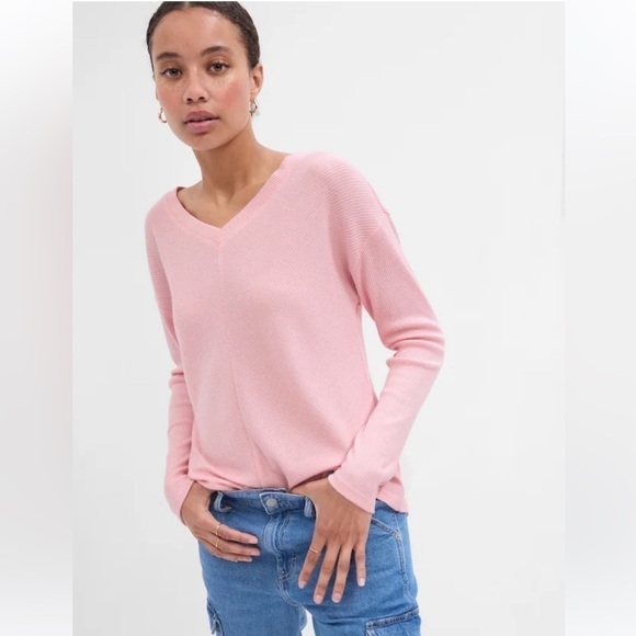 NWT GAP Softspun Ribbed V-Neck Long Sleeve Top Pink Size X-Small - Picture 11 of 11